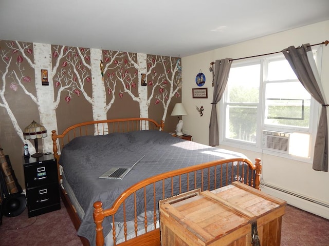 bedroom featuring carpet flooring and baseboard heating