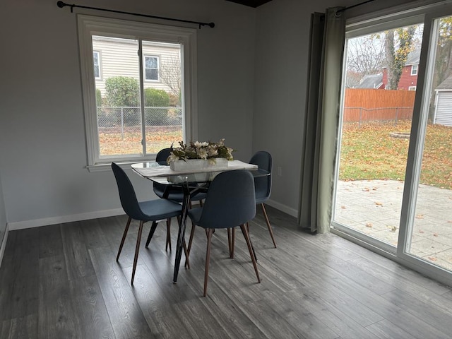 dining space featuring wood-type flooring