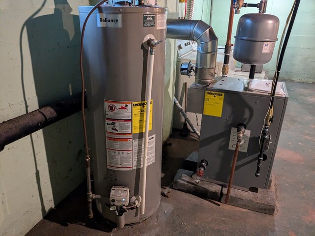 utility room featuring water heater