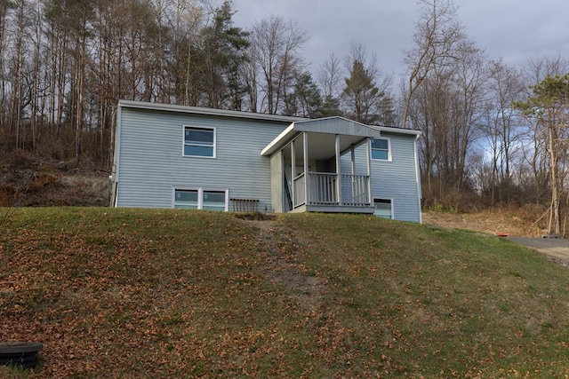 back of house featuring a lawn