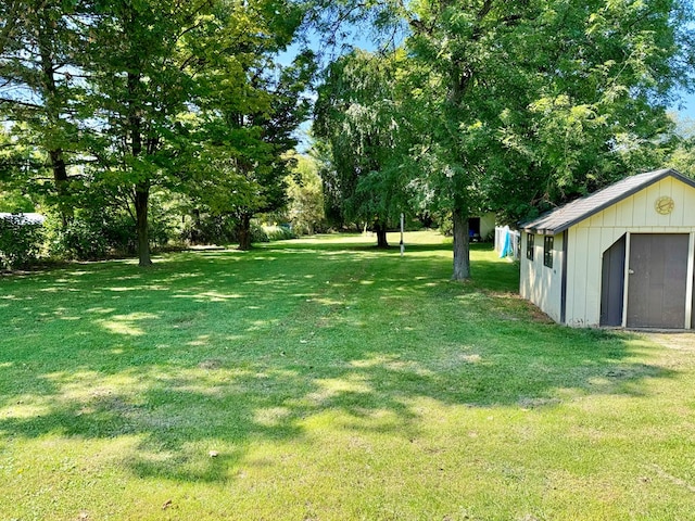 view of yard with a shed