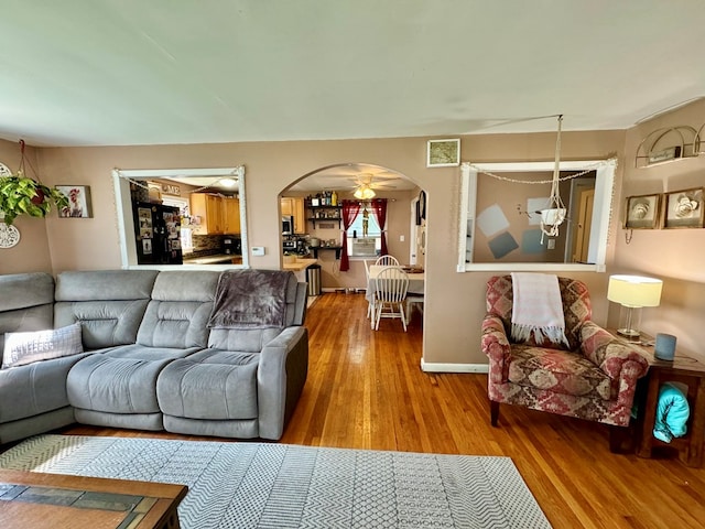 living room with hardwood / wood-style flooring