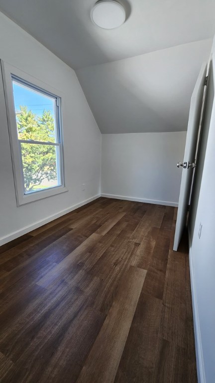 additional living space featuring lofted ceiling and dark hardwood / wood-style flooring