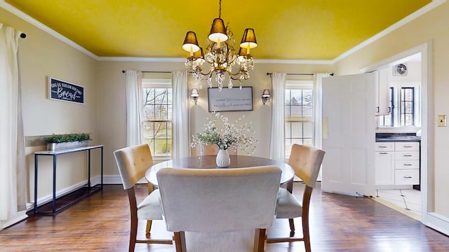 188 Upper Delevan Ave, Corning-City, NY 14830 - dining area featuring a chandelier, dark wood finished floors, and ornamental molding