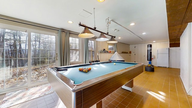 playroom featuring light tile patterned flooring and pool table