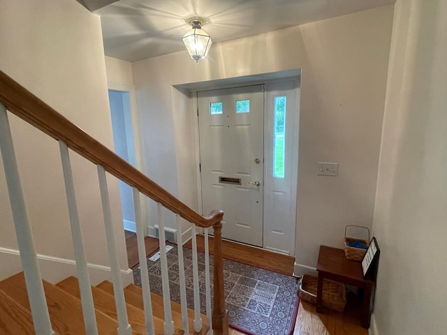 foyer with wood-type flooring