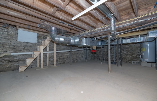 basement featuring water heater