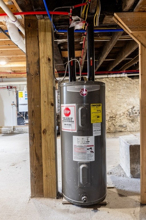 utility room featuring water heater