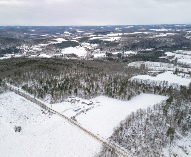 snowy aerial view featuring a mountain view