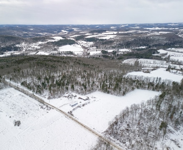 snowy aerial view with a mountain view