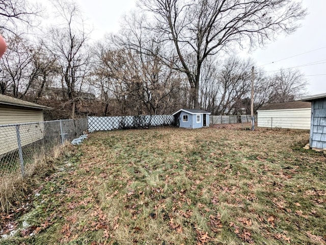 view of yard with a storage shed