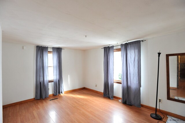 spare room featuring plenty of natural light and light hardwood / wood-style flooring