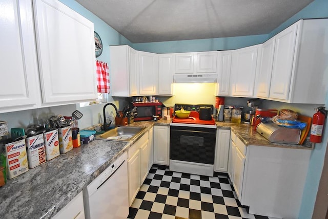 kitchen with white cabinetry, electric range, and dishwasher