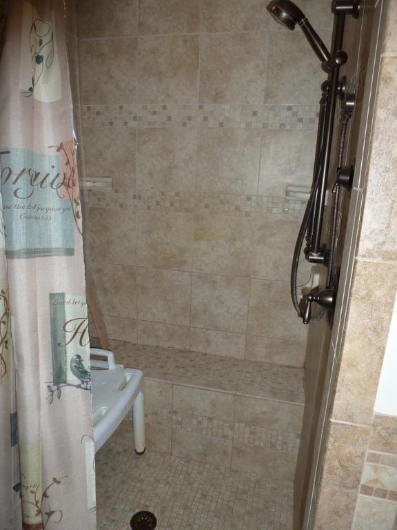 bathroom featuring a shower with shower curtain