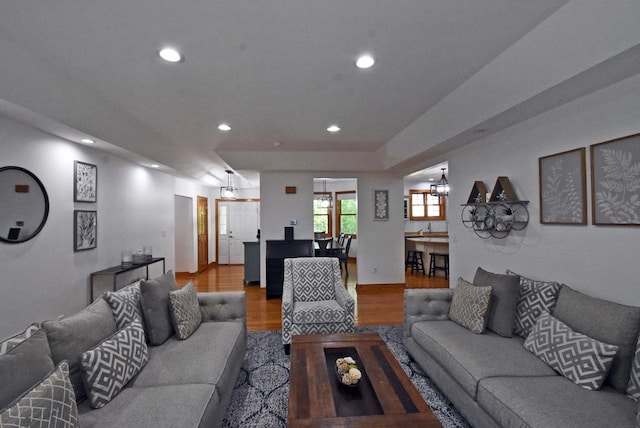 living room with hardwood / wood-style flooring