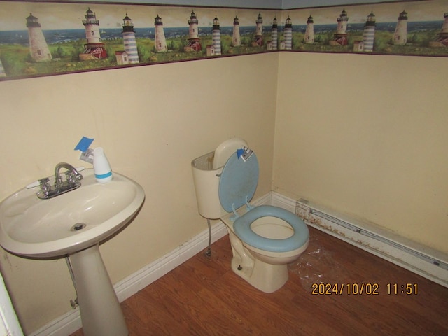 bathroom with hardwood / wood-style flooring and toilet