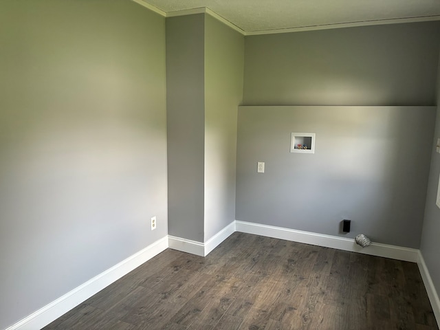 laundry area with crown molding, dark hardwood / wood-style floors, and hookup for a washing machine