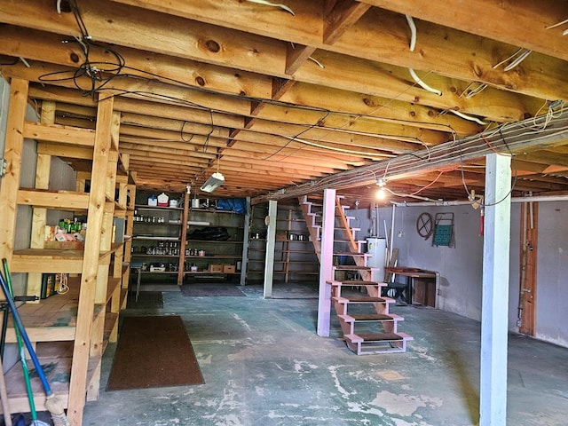 basement featuring water heater