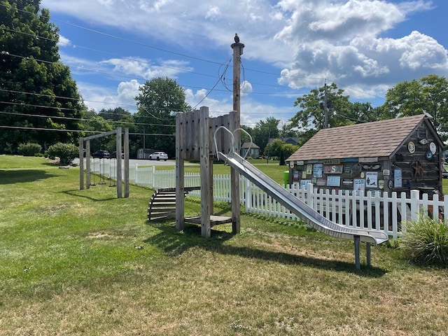 view of play area featuring a yard