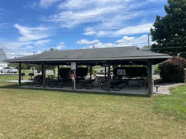 view of property's community featuring a gazebo, a yard, and a patio area