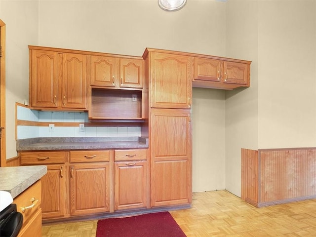 kitchen with light parquet floors