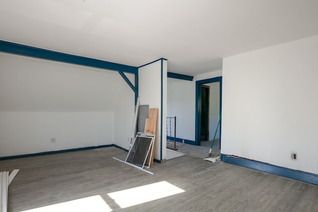 interior space featuring lofted ceiling and hardwood / wood-style floors