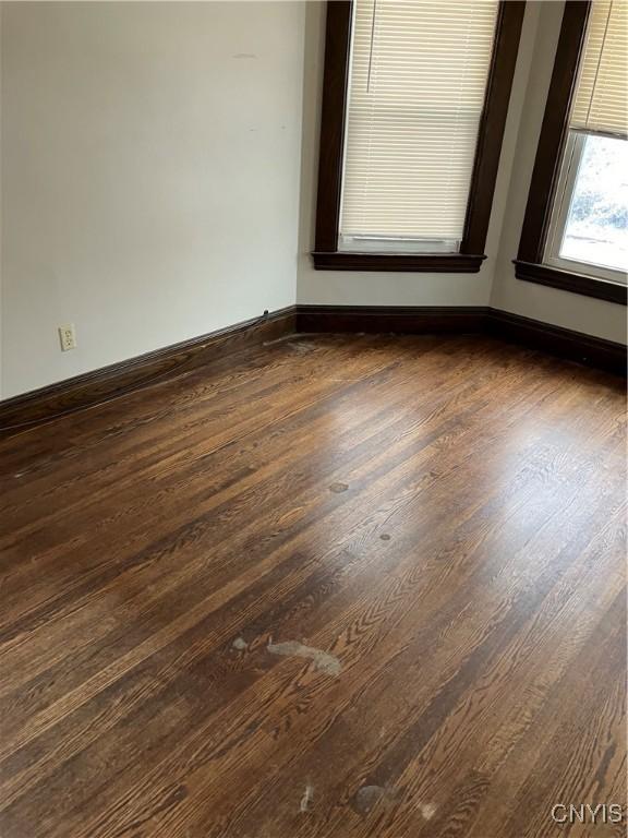 unfurnished room featuring dark wood-type flooring