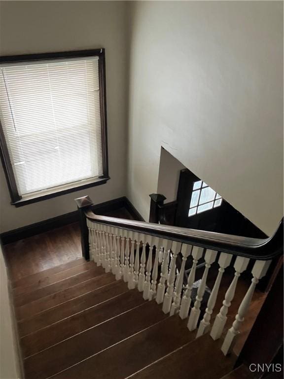 stairway featuring wood-type flooring