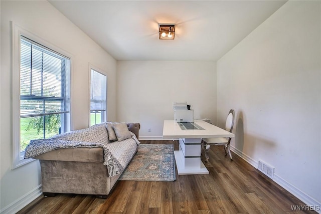 home office featuring dark hardwood / wood-style floors