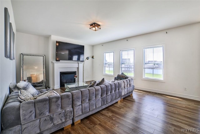 living room featuring dark hardwood / wood-style flooring