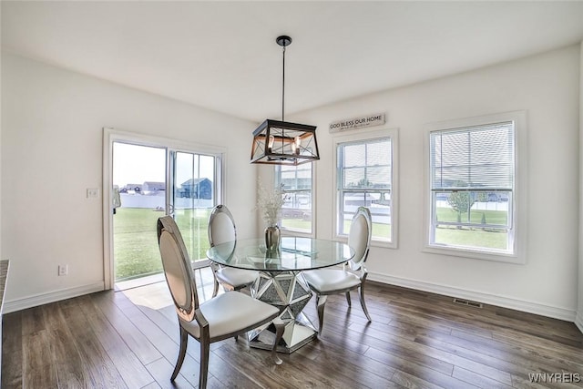 dining area with dark hardwood / wood-style flooring