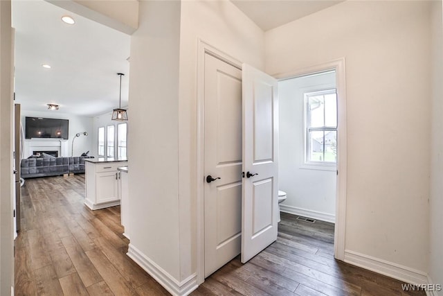 hall with hardwood / wood-style flooring and a healthy amount of sunlight