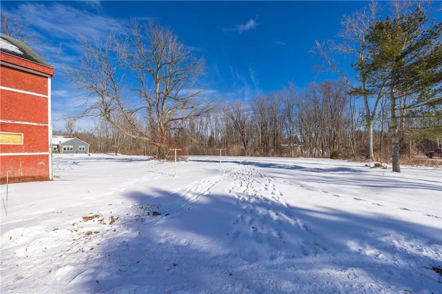 view of yard layered in snow