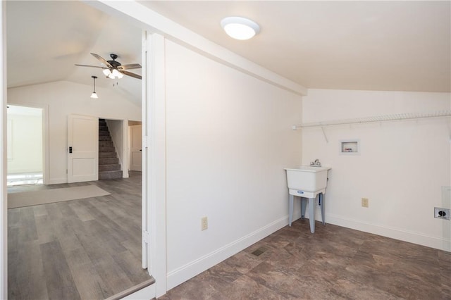 laundry area with hookup for a washing machine, electric dryer hookup, and ceiling fan