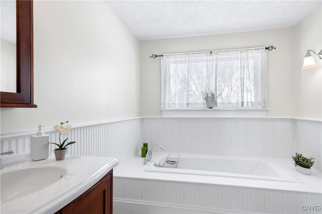 bathroom with vanity and a bathing tub