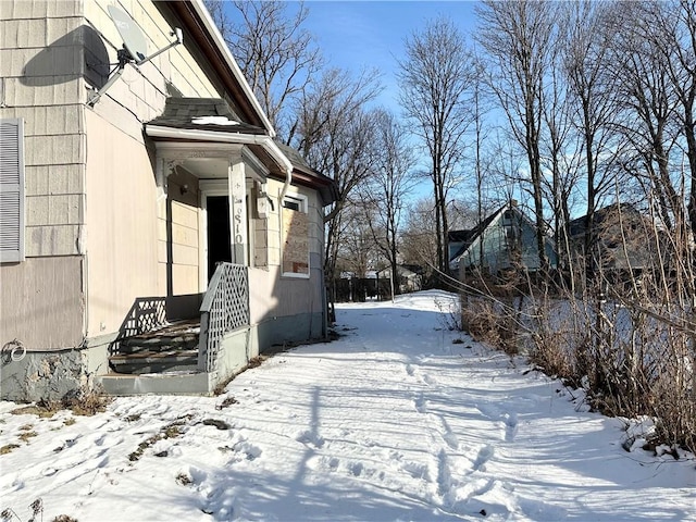 view of snow covered exterior