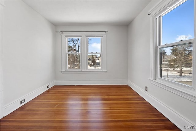 spare room with dark wood-type flooring