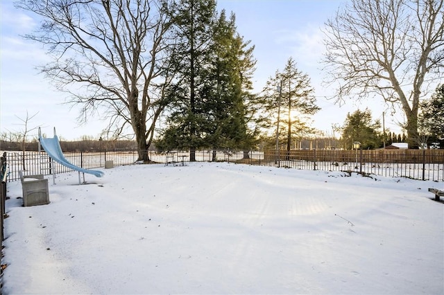 view of yard covered in snow