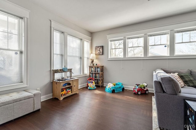 rec room featuring dark hardwood / wood-style flooring and a healthy amount of sunlight