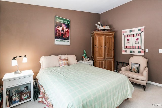 bedroom with light carpet