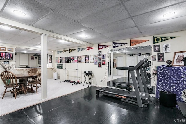 exercise area with a drop ceiling