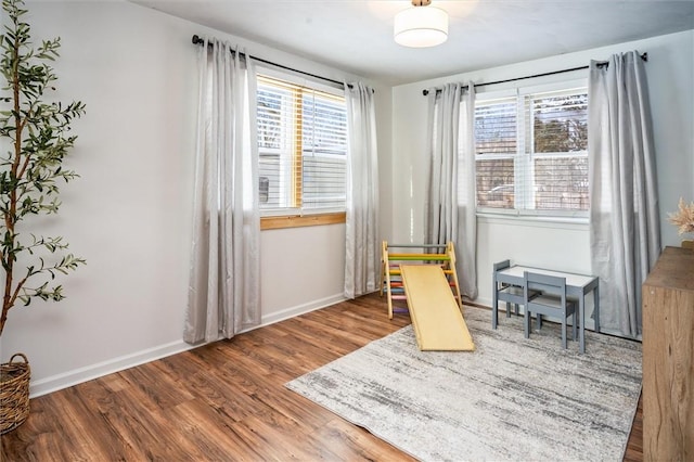 living area with hardwood / wood-style floors