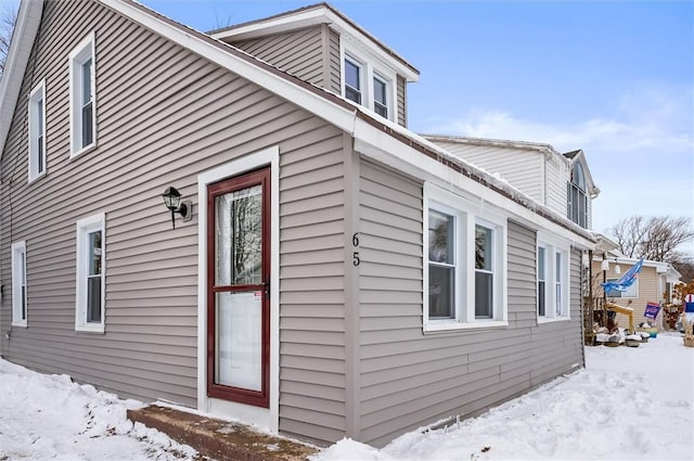 view of snow covered exterior