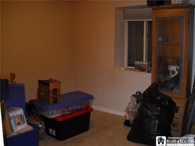 bedroom with carpet flooring and baseboards