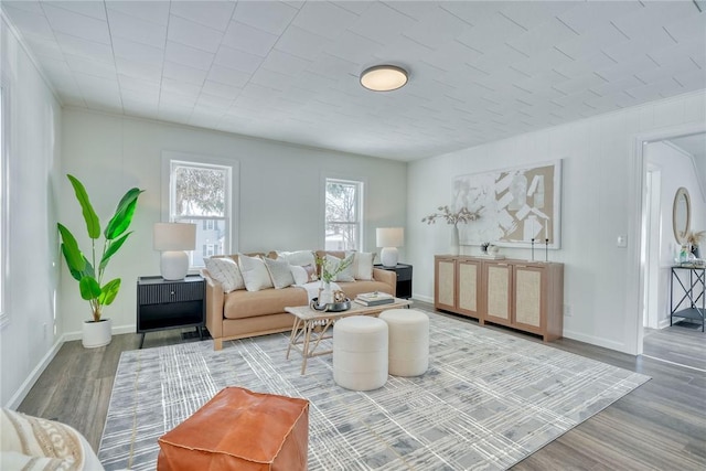 living room featuring heating unit and wood-type flooring