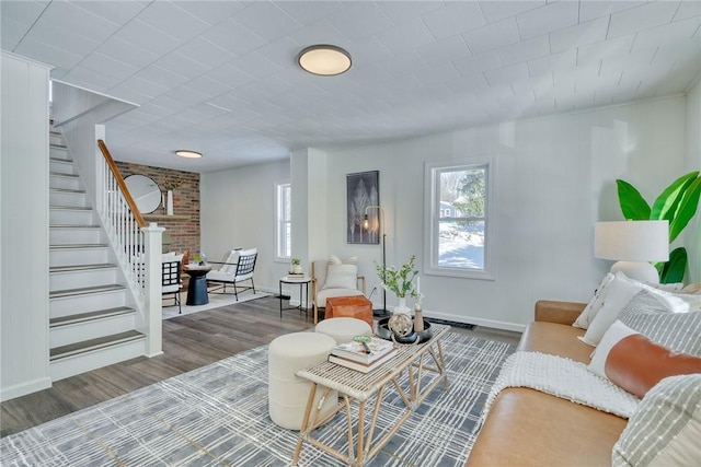 living room featuring dark hardwood / wood-style flooring