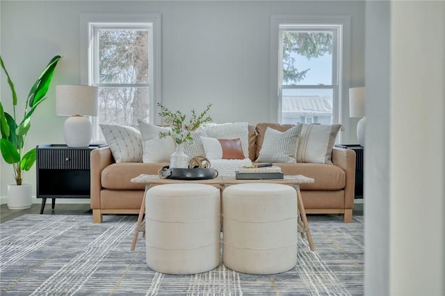 living room featuring a wealth of natural light