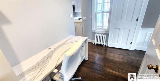 bedroom featuring radiator and dark wood-type flooring