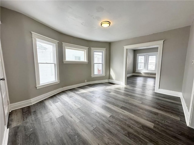 empty room with dark wood-type flooring