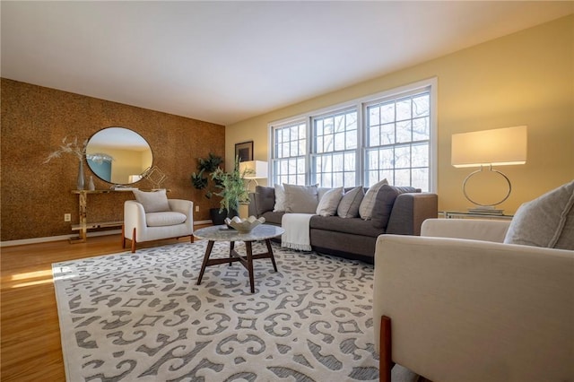 living room with light hardwood / wood-style flooring